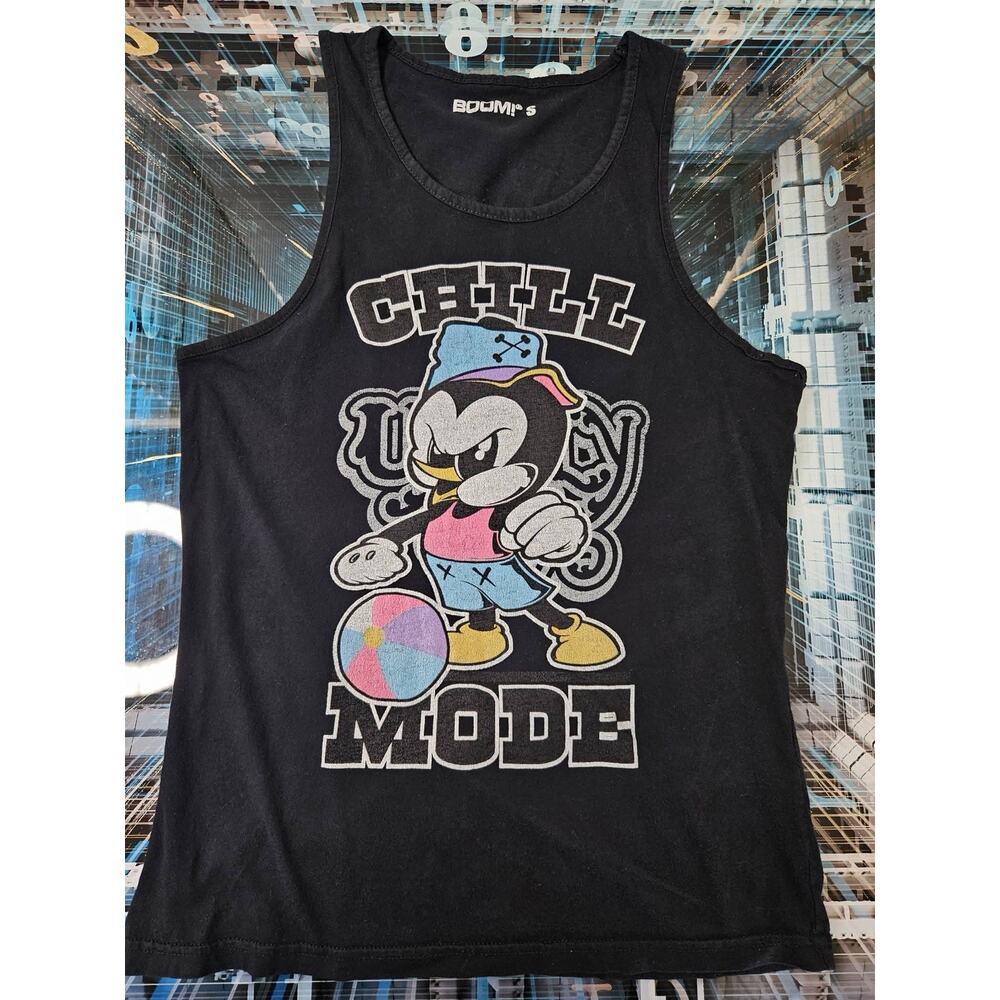 Boom! Men’s Graphic Tank Top Chill Mode Penguin Black Sleeveless‎ Shirt Size S